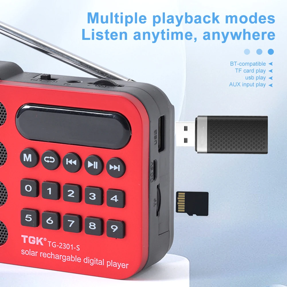 FM Radio Pocket Solar Charging Wireless Speakers Radio Support USB TF Card Bluetooth-compatible Emergency Radio Receiver