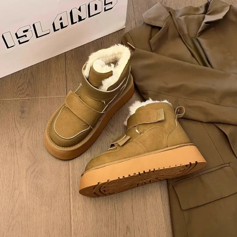 2024 NEW Winter new warm women's thick-soled boots real sheepskin wool warm women's elevated shoes thick-soled luxury snow boots