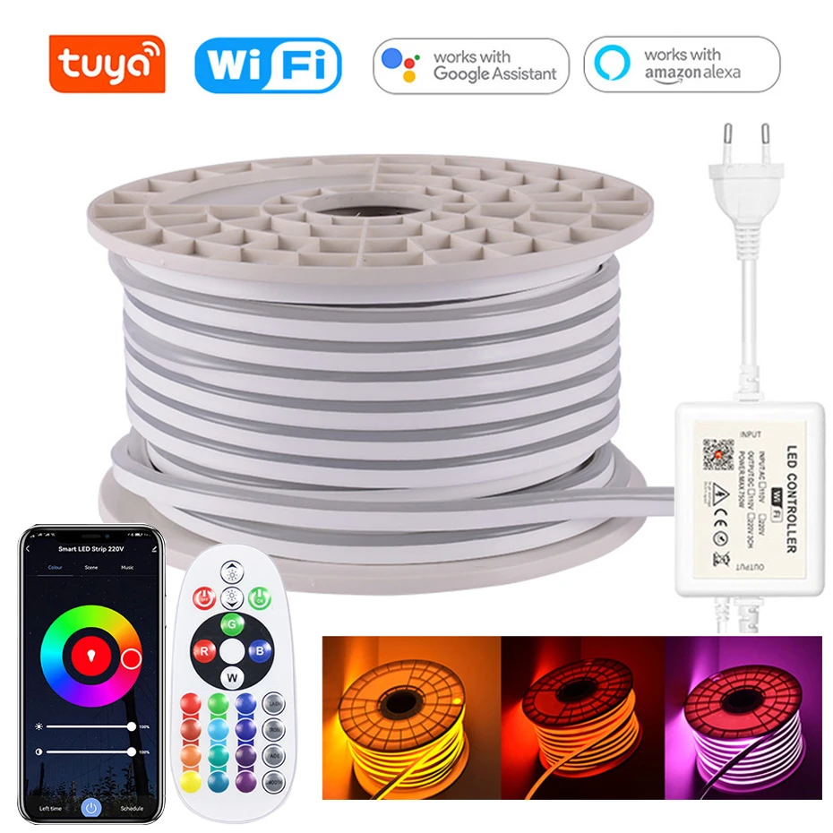 Tuya Smart Led Neon Strip Light 220v Rgb Flexible Tape Smd 5050 Waterproof  Ribbon Bluetooth/wifi Control Work With Alexa Google - Led Strip -  AliExpress