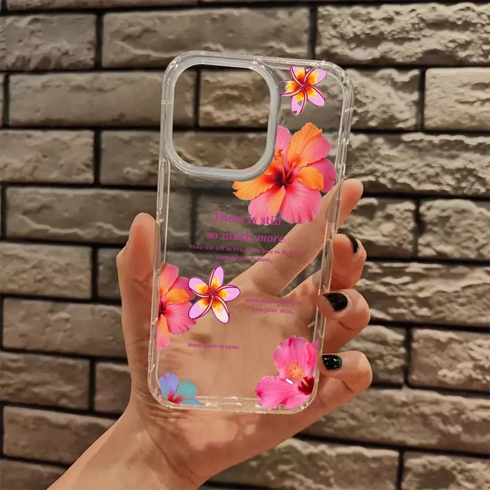 Elegant Pink Hibiscus Pattern Clear Shockproof Phone Case
