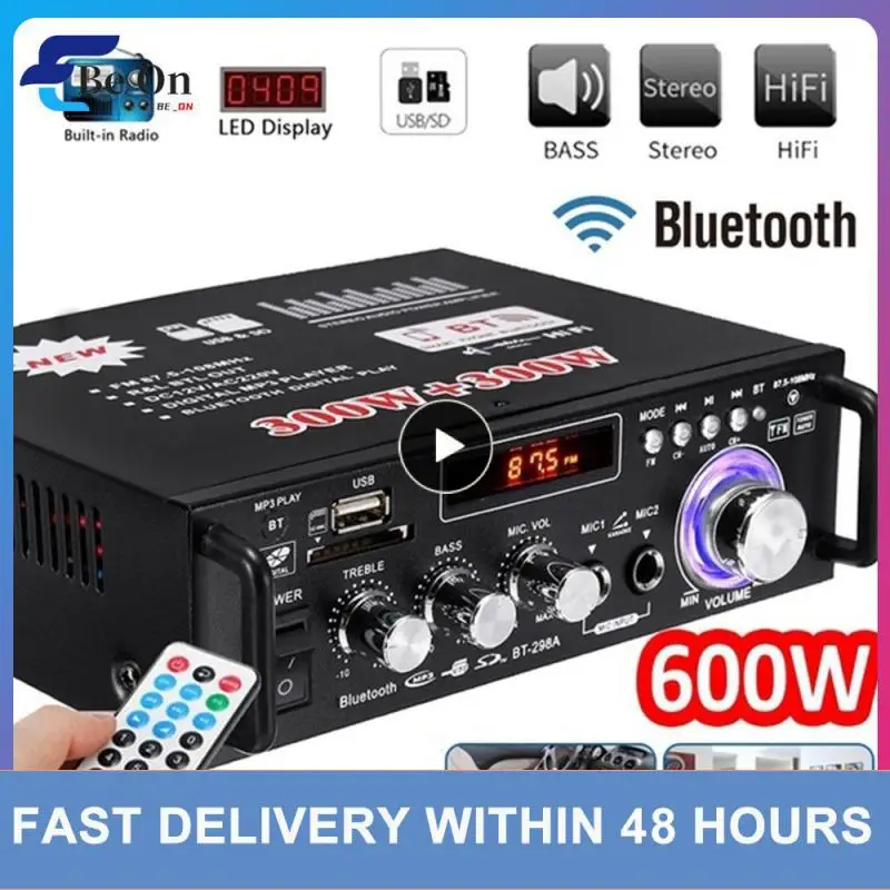 무선 호환 미니 앰프, 2CH HIFI 오디오, HIFI 스테레오 파워 앰프, USB FM 라디오, 리모컨 포함, 자동차 홈