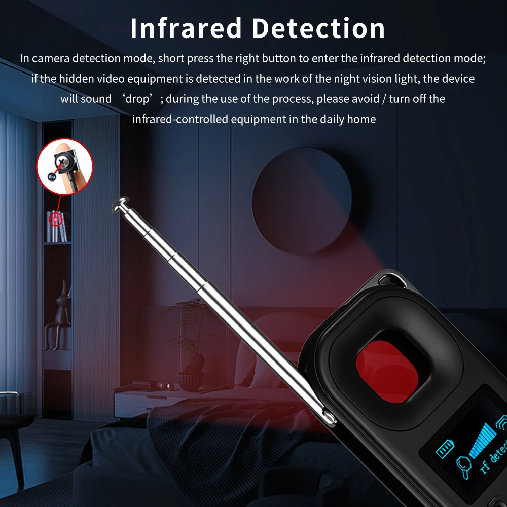 T03 Camera Detector, Infrared Anti-theft Camera, GPS Anti-positioning, Shock Alarm, Multi-function Screen Display Detector