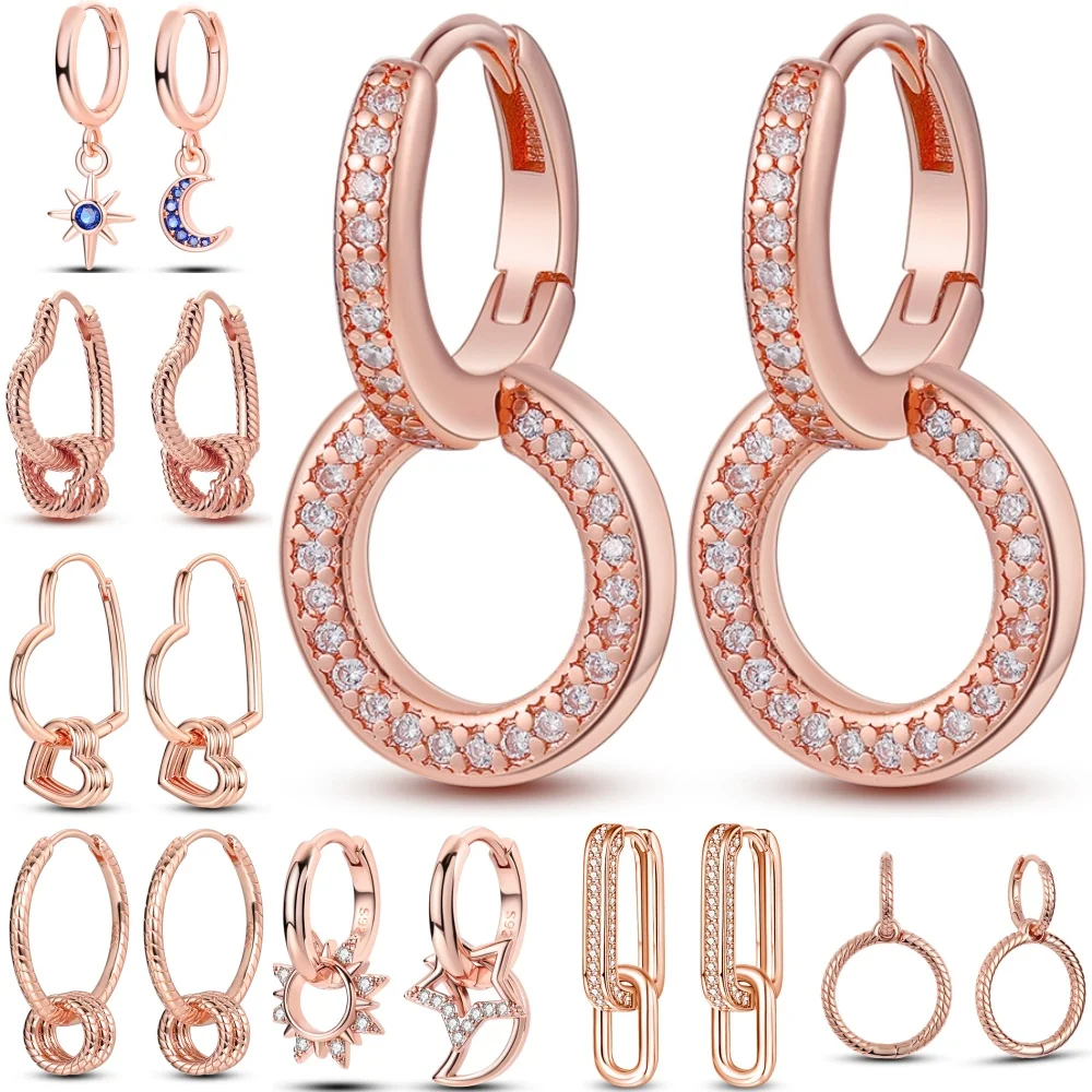 

Hot 925 Sterling Silver Geometric Rose Gold Series Drop Earrings For Woman Fashion Party Fine Gifts Elegant Jewelry Accessories