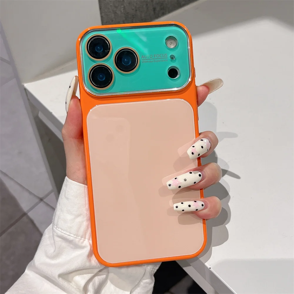 Luxury Colorful Glass Glossy Phone Case with Full Lens Protection and Shockproof Design