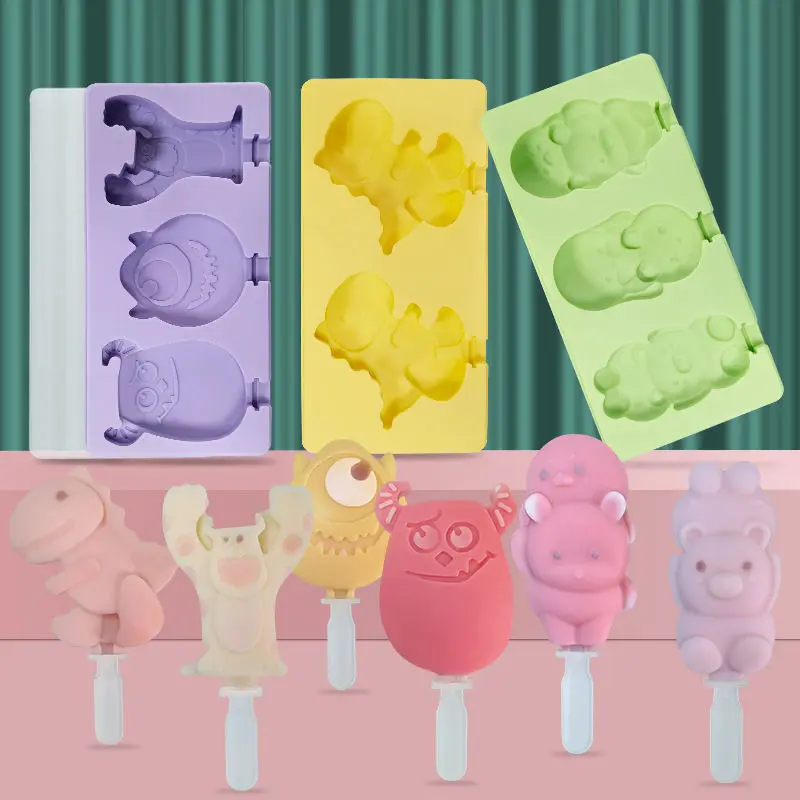 

Ice Cream Mold Home Made Cartoon Animal Food Grade Soft Silicone Making Popsicles, Popsicles, Ice Cream Grinding Tools with Lids