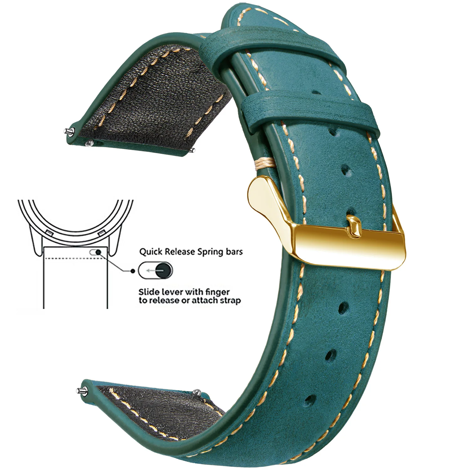 Premium Waxed Vintage Genuine Leather Watch Strap - Quick Release, Top Grain, Multiple Sizes Available