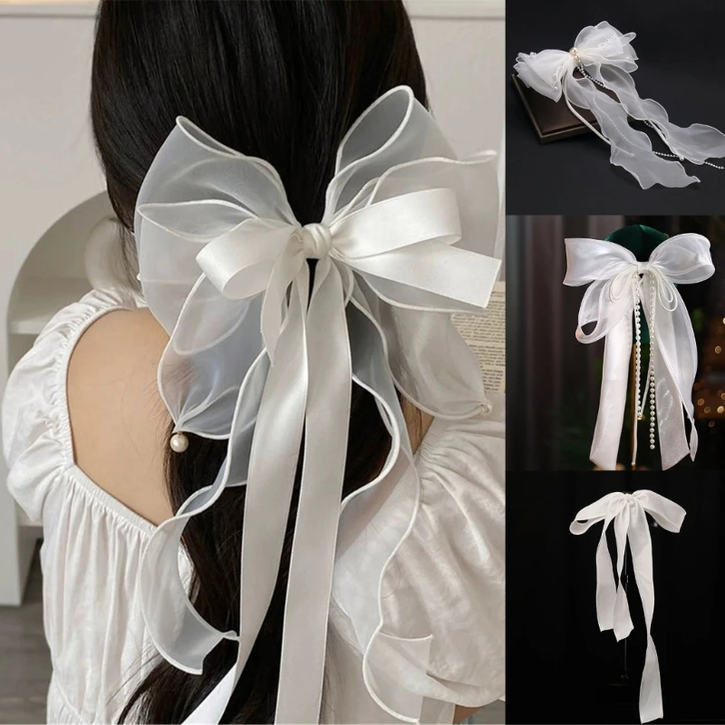 

Fashionable Bowknot Veil Hairpin Long Tail Clip Bride Veil for Women Girl
