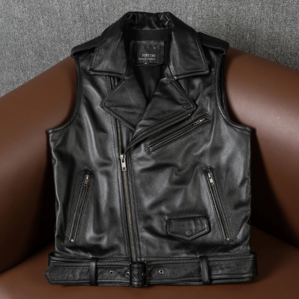 Free shipping.Cool motor biker genuine leather vest.Wholesales black plus size rider cowhide vest.quality leather cloth men's genuine leather trench coats