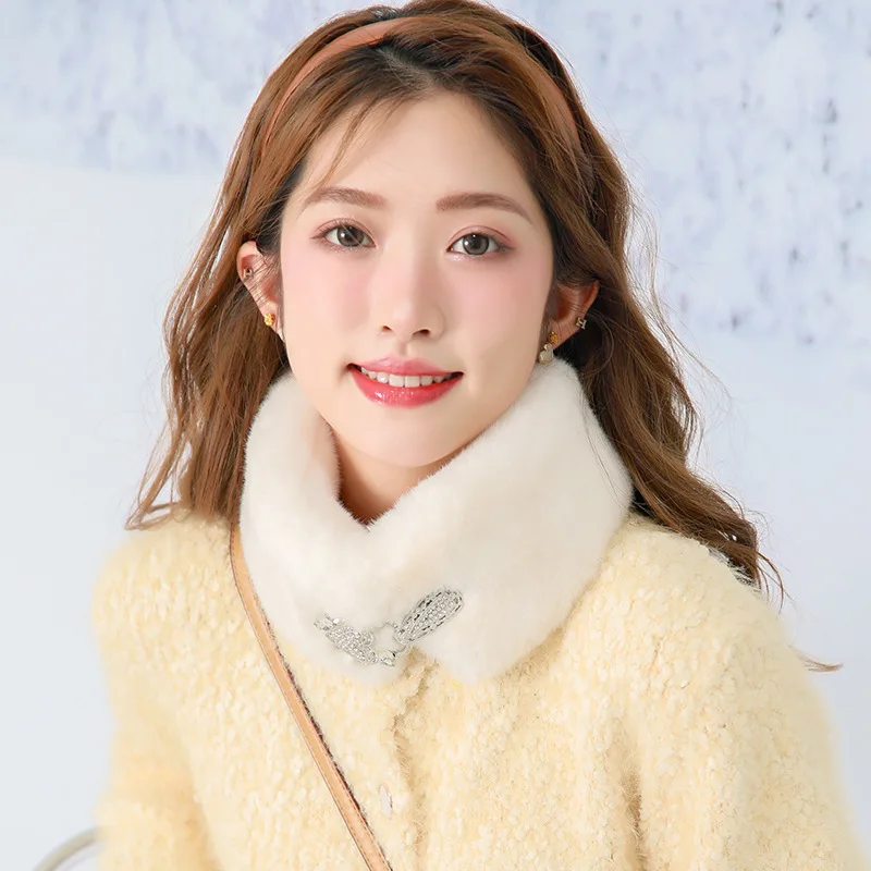 

Зимний женский шарф, модный мягкий воротник из искусственного кроличьего меха, Женский плюшевый шейный теплый зимний шарф, накидка на шею для девушек, шейный платок на пуговицах