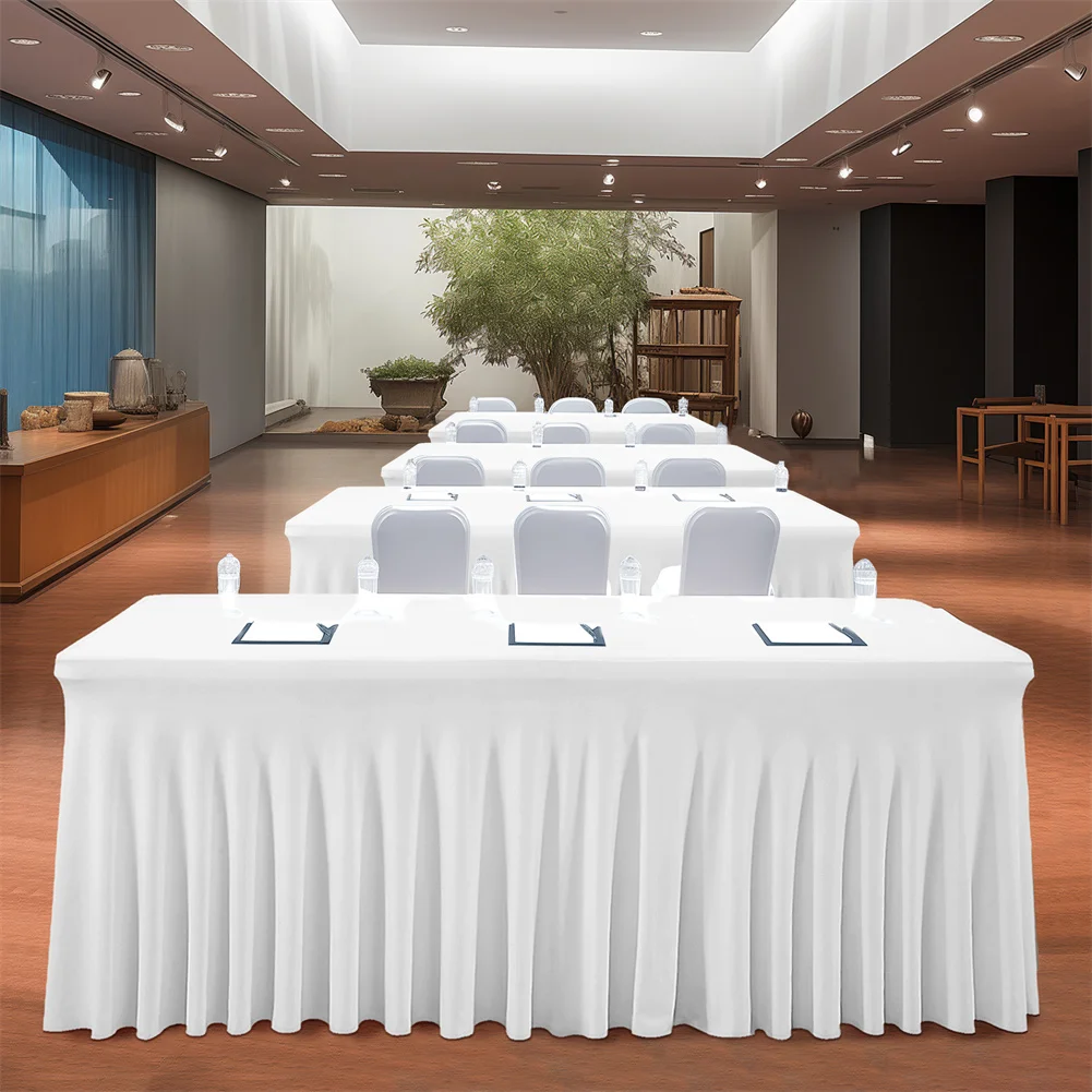 Table Skirt Table Cover Rectangular Fitted Tablecloth Wrinkle Free Cloth For Parties Banquets Vendor Event