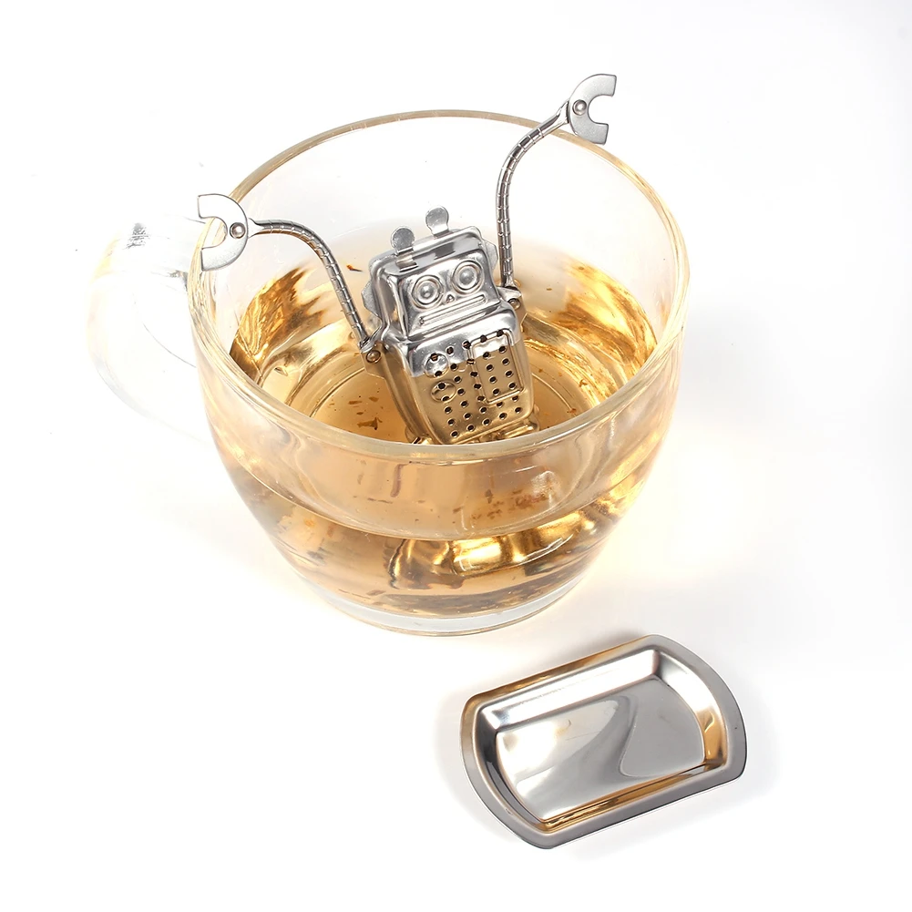 Loose tea strainer Stainless Steel Loose Tea Leaf Infuser Strainer Filter Diffuser Herbal Spice Robot Shape Tea Strainer