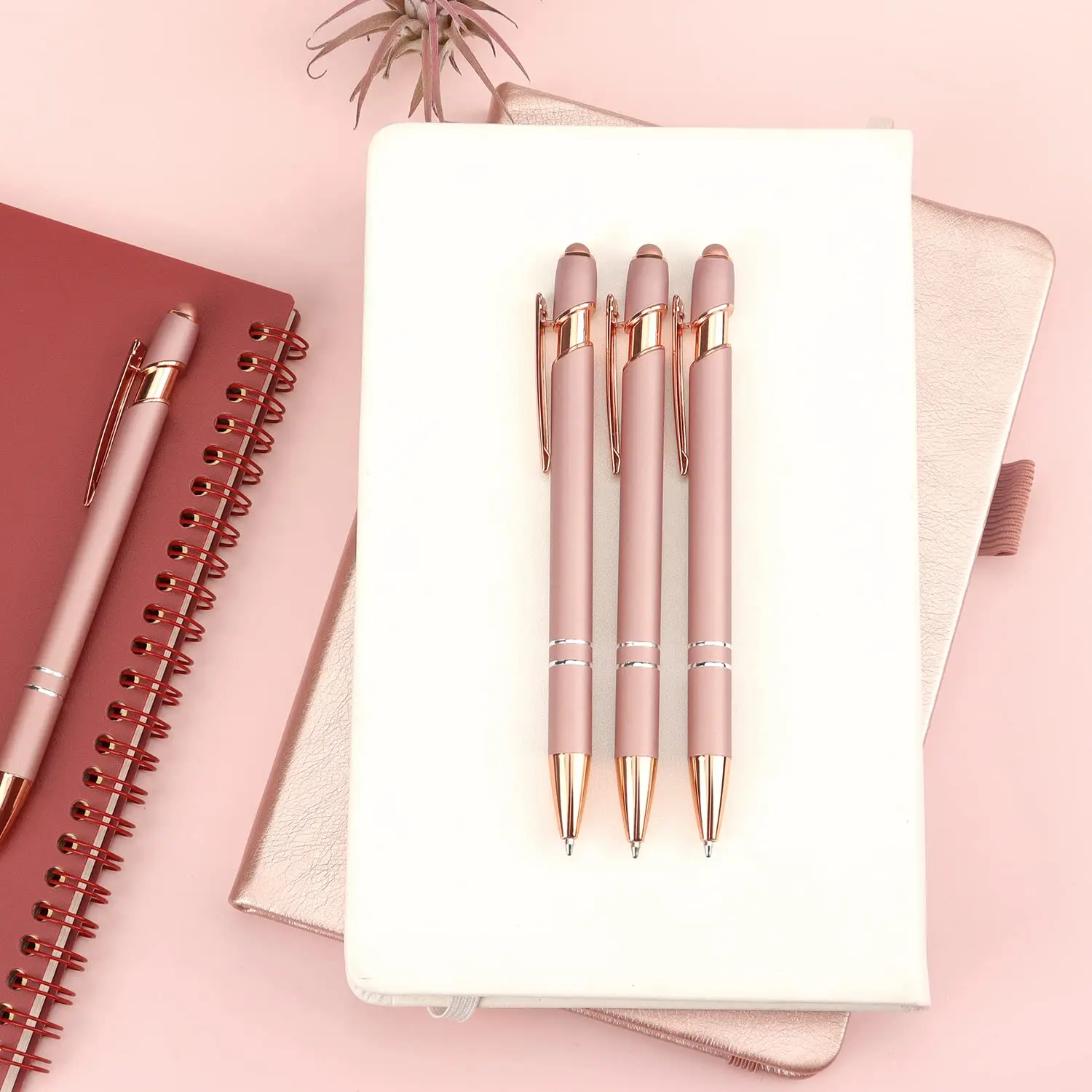 6Pcs Rose Gold Ballpoint Pens Push Action Business Office Signature Pens School Stationery Writing Instruments