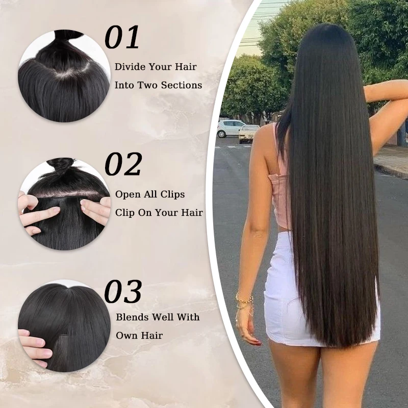 40inch Super Long Hair Extensions Wig Straight 5Clips in Hair Extensions Synthetic Hairpiece Fake Hair for Women Daily Party Use
