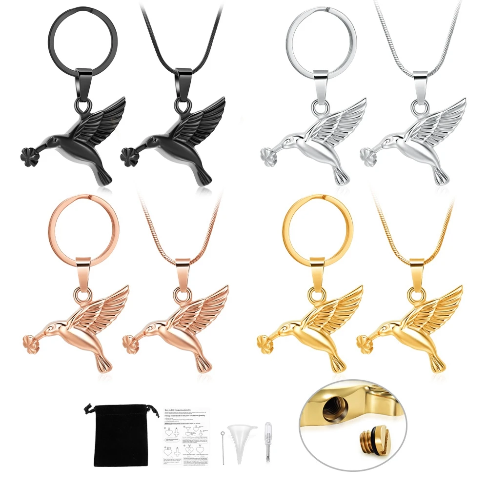 Bird Key Chain And Necklace Stainless Steel Perfume/Ashes Holder Cremation Urns Necklaces Customize Jewelry Pendant