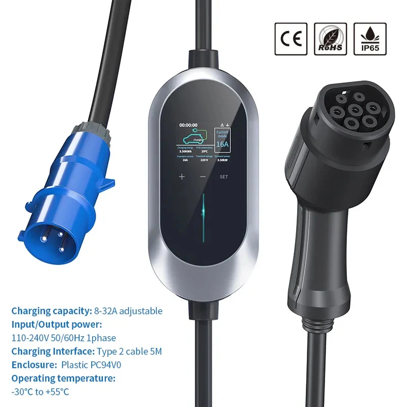 CTOLITY EV 충전기 타입 2 충전 케이블, 전기 자동차용 CEE 3 핀 충전 스테이션, AC 110 240V 고속 충전기, 32A, 7.6KW