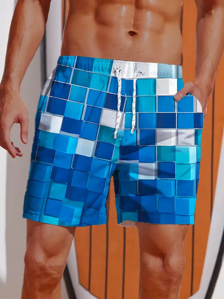 2024 Summer 3D Printed Striped Flame Printing Shorts Men's Board Shorts Swim Trunks Drawstring Breathable Short Hawaiian shorts 3