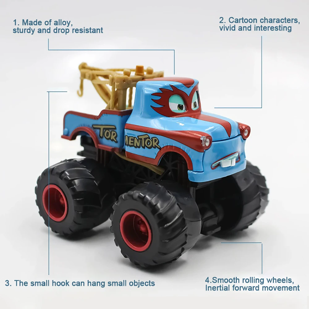 Diseny Cars Toy Monster Truck Tormentor Mater Frightening McMean Lightning McQueen I-Screamer Rastacarian Wrestler Model Toy Car - 4
