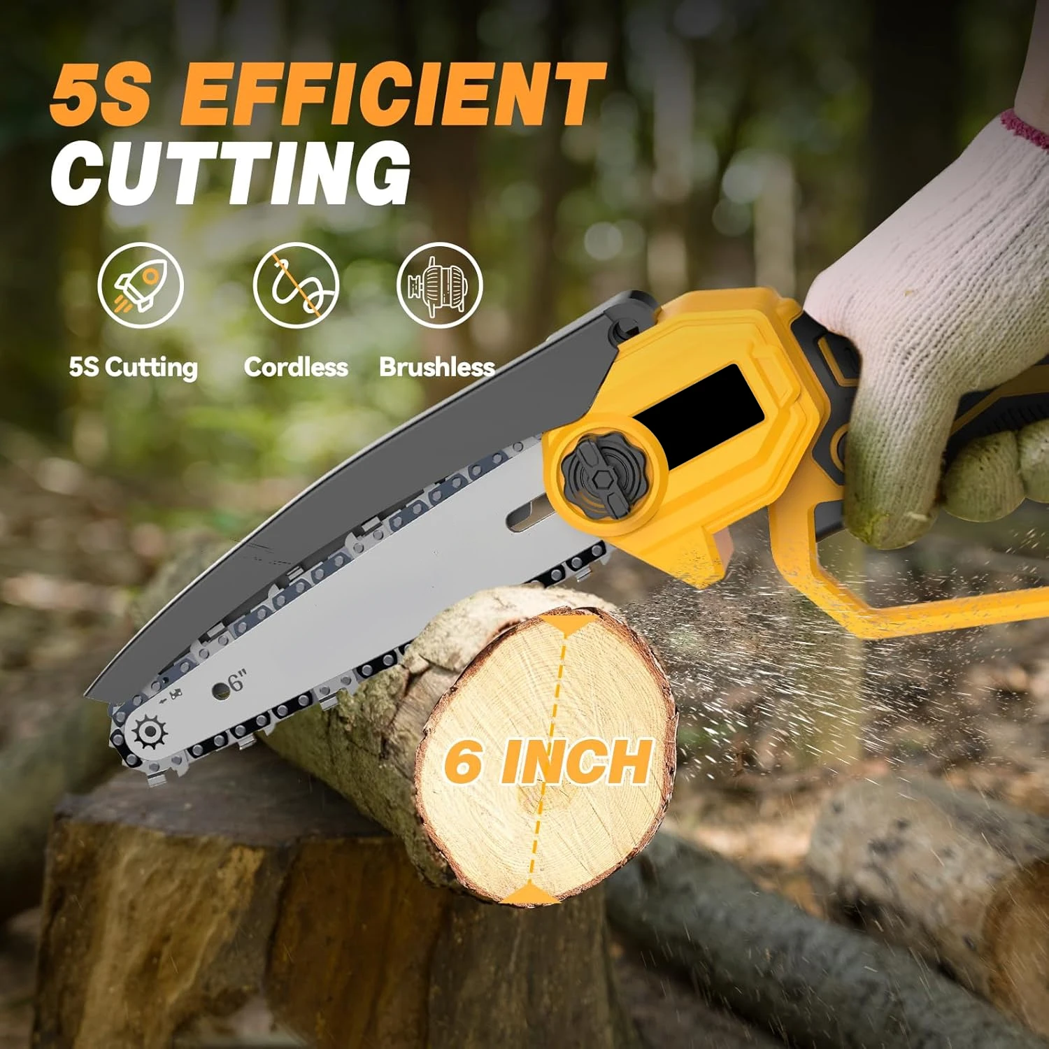 6 inch Cordless Brushless Chainsaw For Dewalt 20V Battery Handheld Electric Chainsaw For Tree, Garden for Makita 18V Battery 4