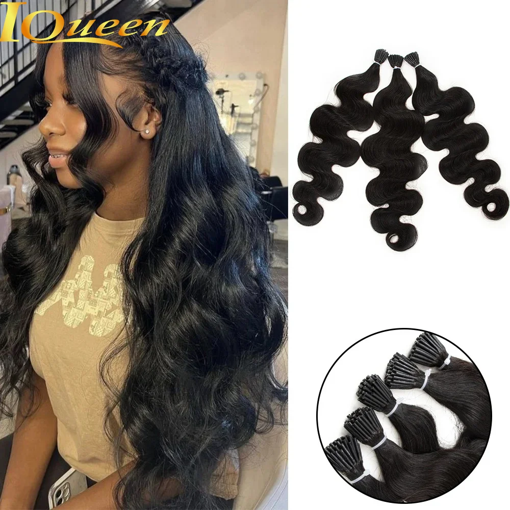 Body Wave I Tip Microlink Human Hair Extensions For Black Women Natural Wavy Italian Keratin Capsule Micro Ring Hair Extensions