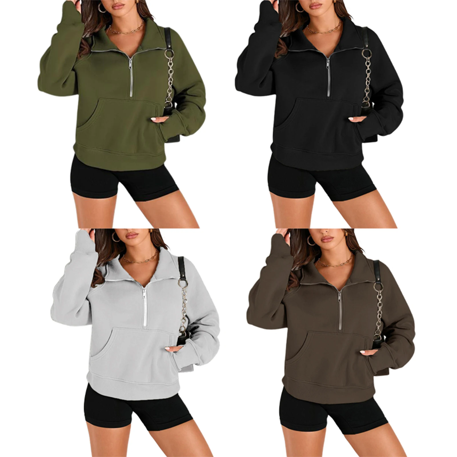 Fall Women's Pullover Sweatshirt Solid Female Raglan Long Sleeve Turtle Neck Half Zip-up Casual Tops Volleyball Jerseys