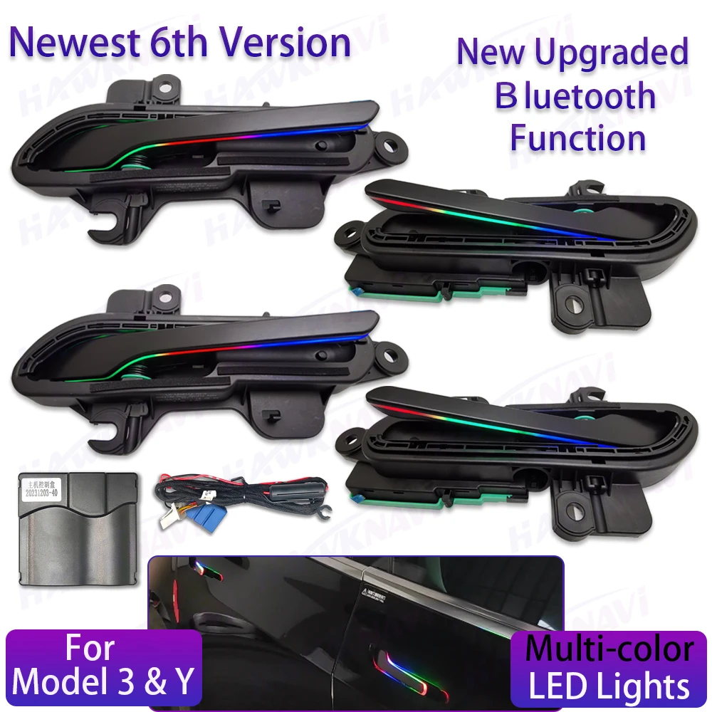 업그레이드된 스마트 통합 전기 문짝 핸들, 다채로운 LED 조명, 테슬라 모델 3 Y 2018-2023 용, 자동 개방 핸들