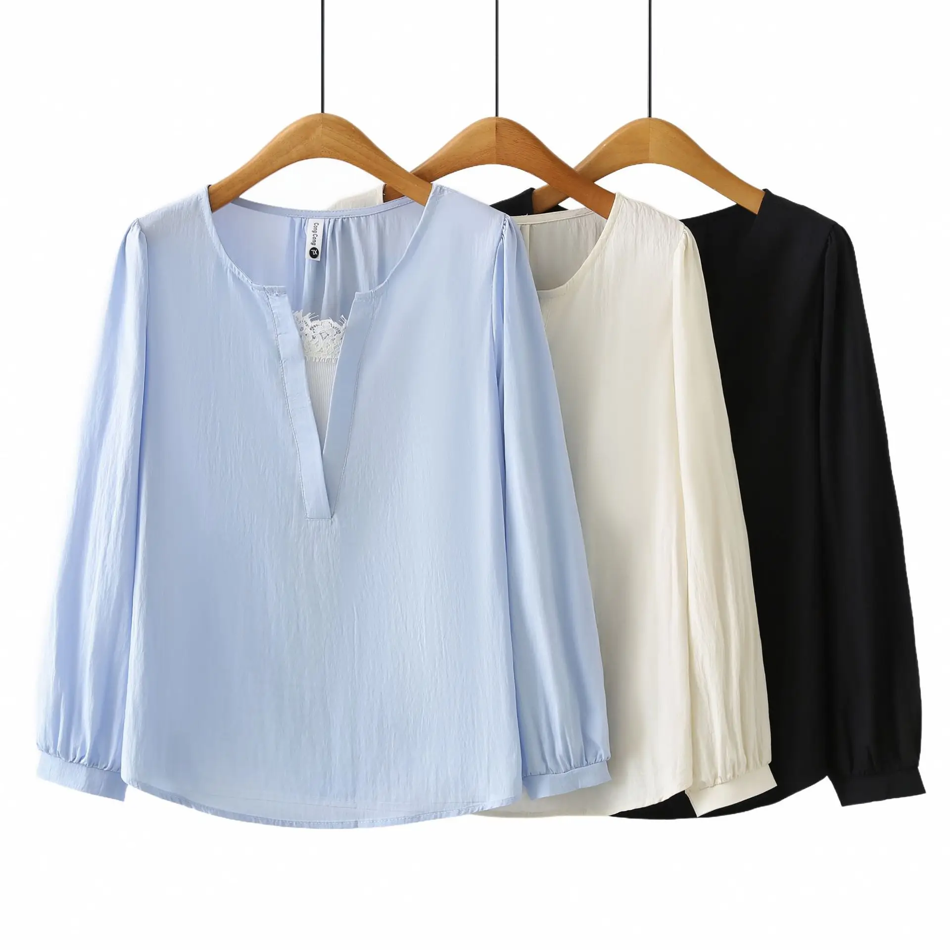 Fashion Plus Size Women's Blouses New Stylish Autumn Faux two-piece Lace Patchwork Collar Long Sleeve Tops Casual Shirt 2555