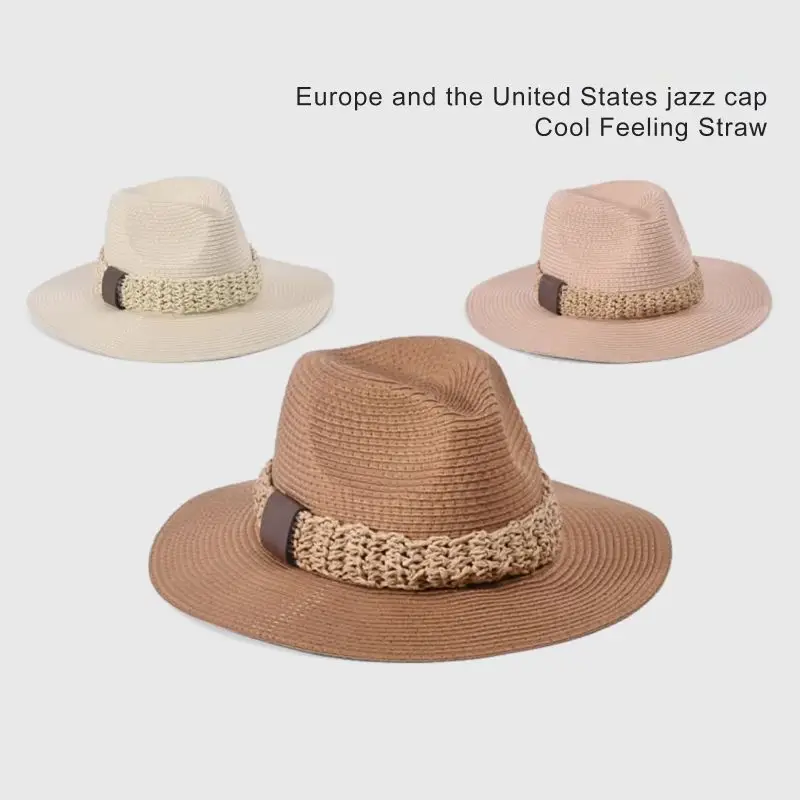 Beach Hat ﻿Summer Natural Wheat Straw Big Brim Flat Top Visor Sunshade Hats