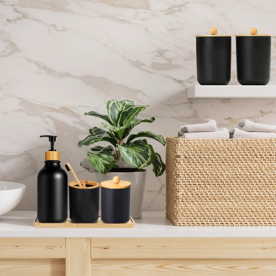 Lotion Soap Dispenser Cotton Swab & Toothbrush Holder Farmhouse Decoration Bathroom Storage Container Soap Dispenser 5
