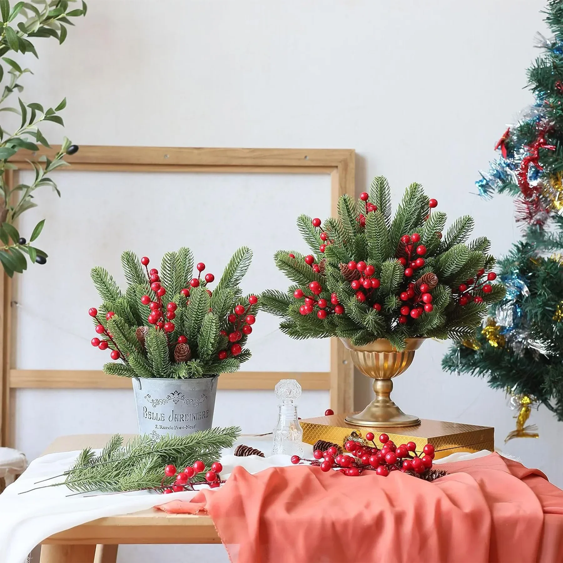 Set Di 18 Plettri Natalizi Con Pigne, Bacche Rosse E Foglie Di Agrifoglio – Decorazioni Floreali Fai Da Te