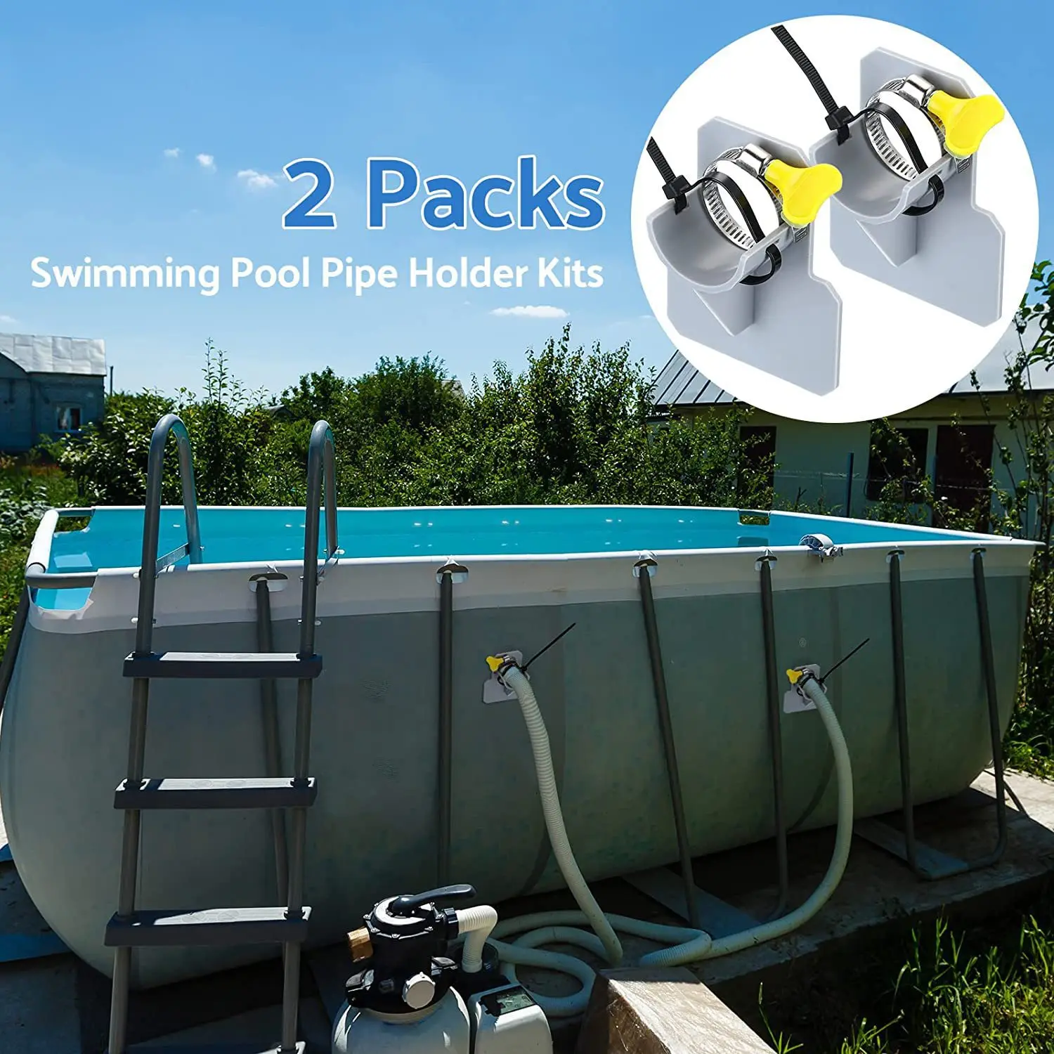 Swimming Pool Pipe Holder Mount Supports Pipes 30-38mm Fits Above Ground Pool 32mm 38mm Hose Outlet with Cable Tie