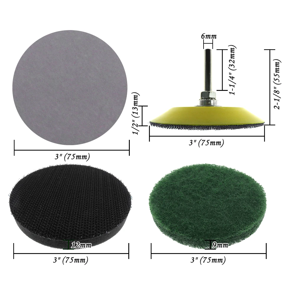 75mm 드릴 어댑터 패드 DIY 자동차 조명 키트, 연마 복원 헤드라이트 수리 세트 P2000, P5000, P10000, 재사용 가능한 고그레인