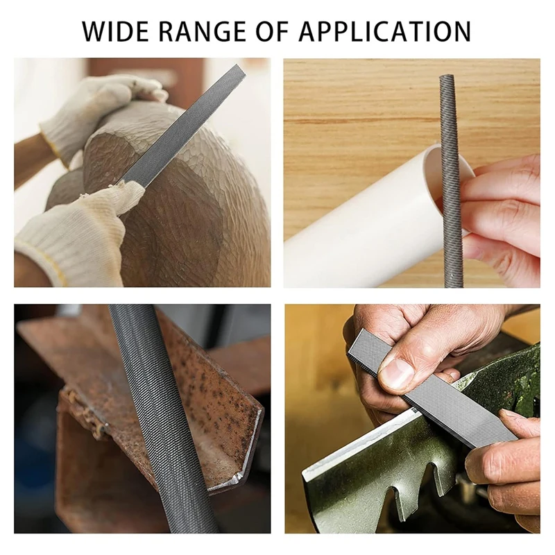 WFF 3Pcs Metal File Set,8-Inch,Professional Carbon Steel File, Includes Flat/Half-Round/Round,Work For Metal, Wood And More