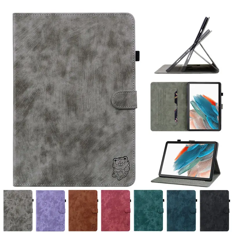 

Чехол для Samsung Galaxy Tab A8 2022, 10,5 дюймов, Женский флип-чехол для планшета X200 X205 с тиснением в виде симпатичного тигра и подставкой