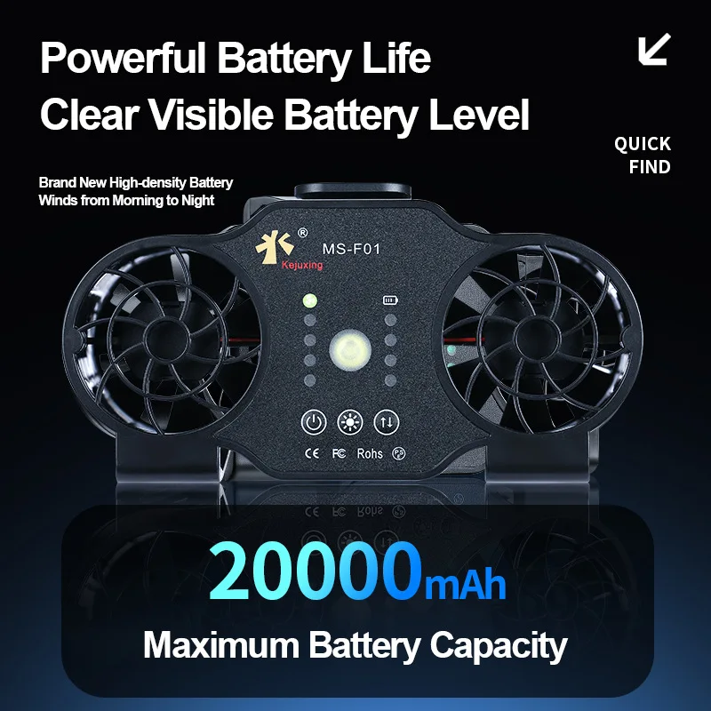 Ventilador de Cintura Suspenso com Luz Led Carregamento Usb Refrigeração a ar Ventilação Trabalhos ao ar Livre Caminhadas Viagem 20000mah Bateria