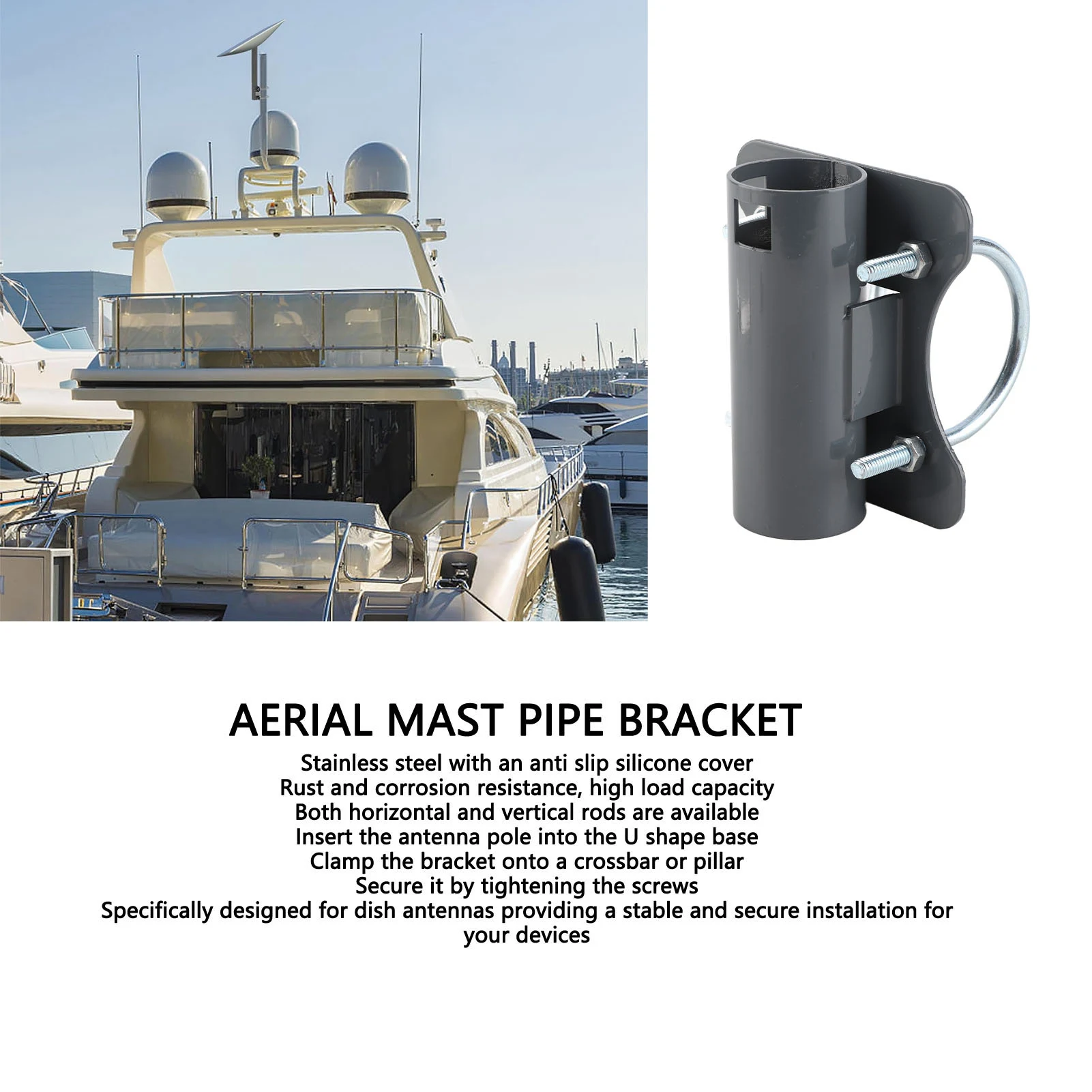 For Starlink Aerial Mast Pipe Bracket Stainless Steel 30mm-50mm Adjustable U Shape Antenna Mounting Bracket Pole to Pipe Adapter starlink mounting kit