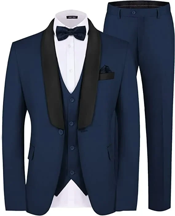 Men Suits 3 Piece Slim One Button With Black Lapel Fit Party Wedding Tuxedo Blazer Set Jacket Vest With Pants