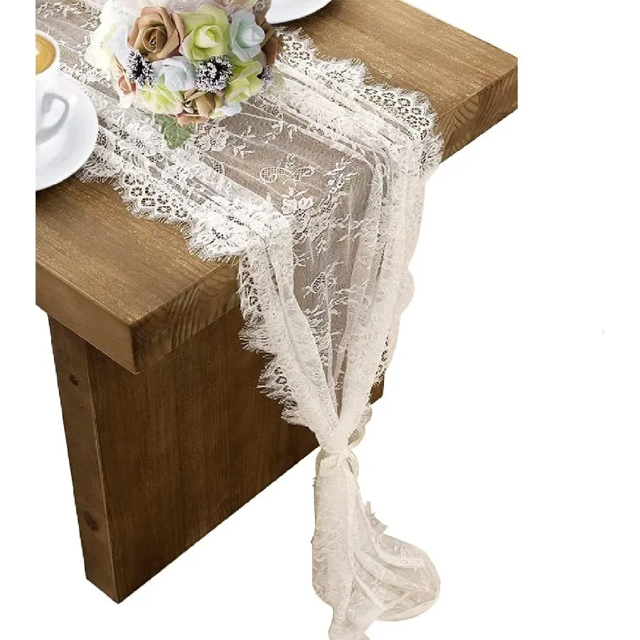 3 Pcs White Lace Table Runner 14 x 120 Inch Embroidered Boho Table Runner for Wedding Party Bridal Shower Decorations Vintage R