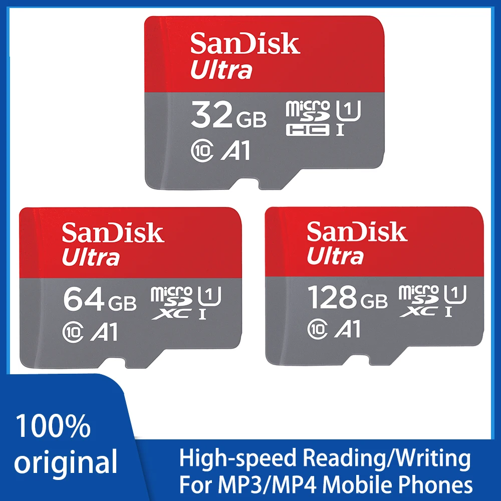 100% 오리지널 SanDisk 메가 마이크로 SD 메모리 카드, V10,A1, 모바..