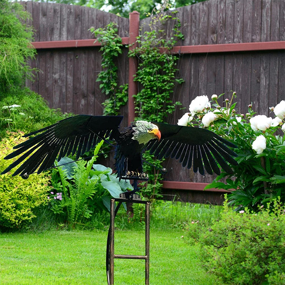 Garden Stake Eagle Windmill Iron Garden Eagle Birds Sculptures Lawn Ornaments Crafts Art Decor for Patio 1-3Pcs garden art decor animal sculpture decorations animal wind spinners