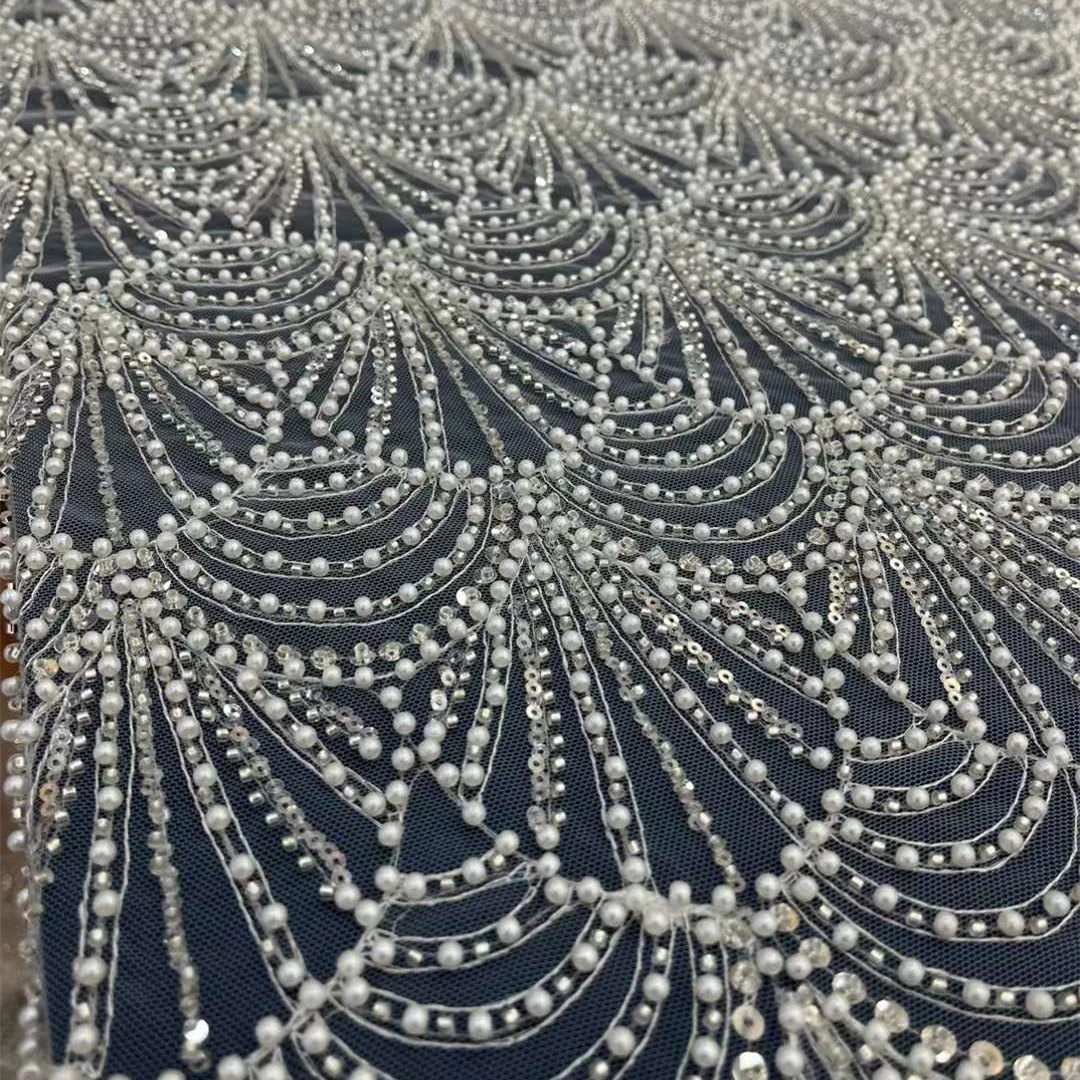 Кружевная ткань с бусинами и жемчугом | AliExpress