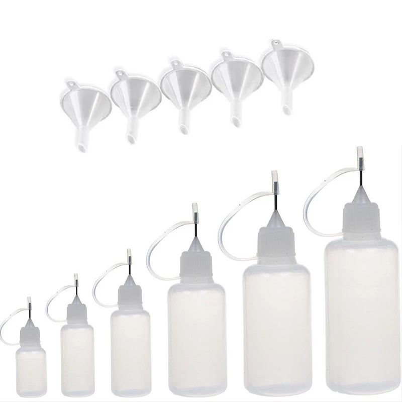 플라스틱 빈 짤 수 있는 점 적기 병 5ML-120ML, 접착제 E 액체 주스 용기, 스틸 바늘 팁 + 미니 깔때기 5 개