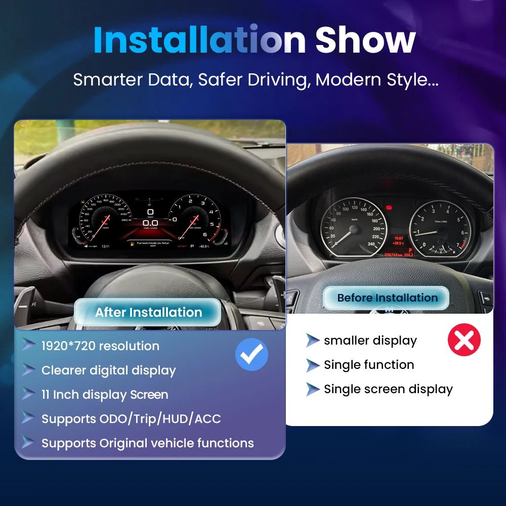 BONROAD 11 "LCD grupo de instrumentos digitales Panel de tablero CarPlay Android Auto para BMW 1 serie E81 E82 E87 E88 Navi velocímetro 3