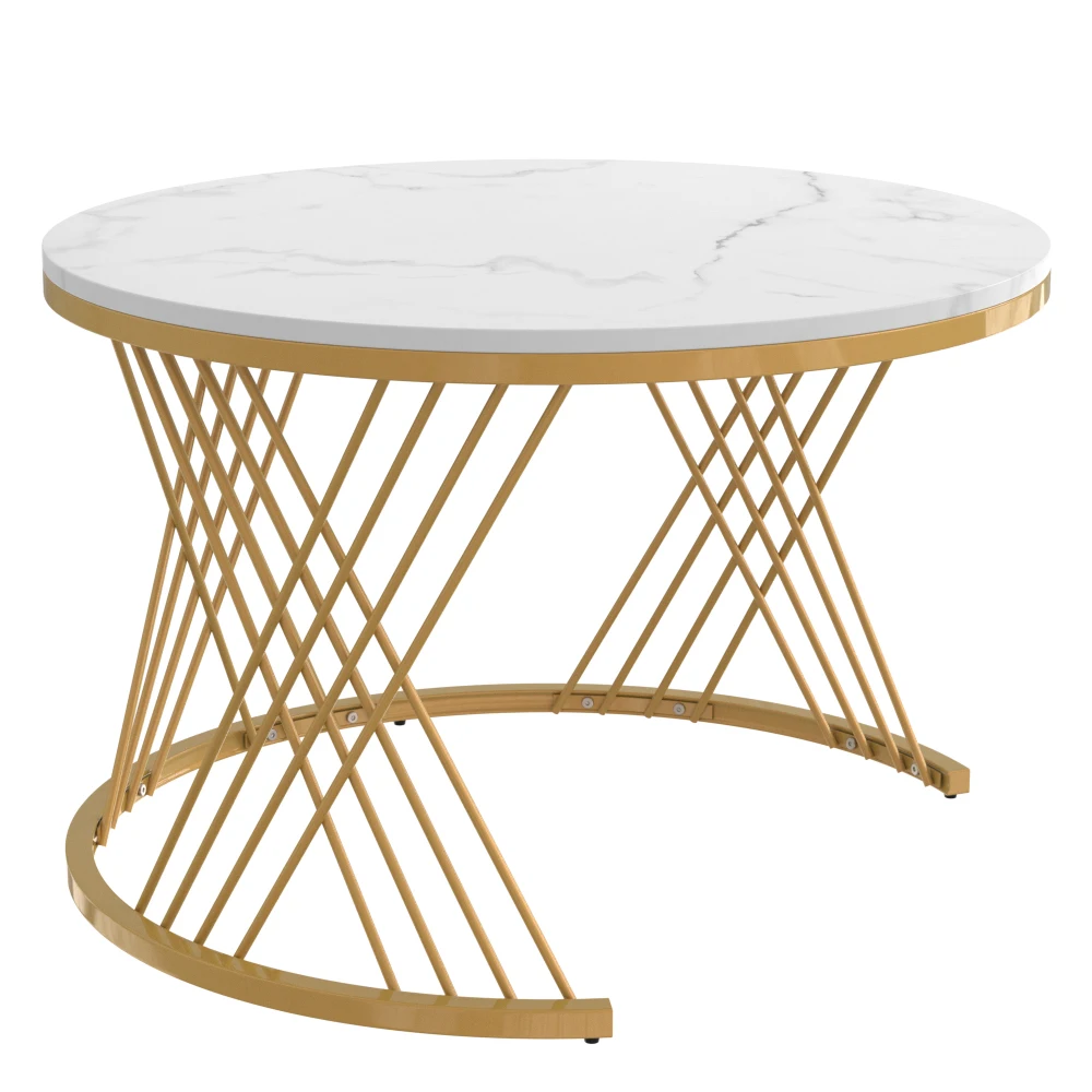 2-in-1 runder Couchtisch aus MDF, Beistelltisch mit Marmor-Arbeitsplatte und Schubladen aus Kunststoff-Rattan, Massivholzgriffe – Detail 11