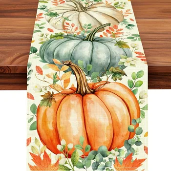 Pumpkin Eucalyptus Fall Table Runner 1