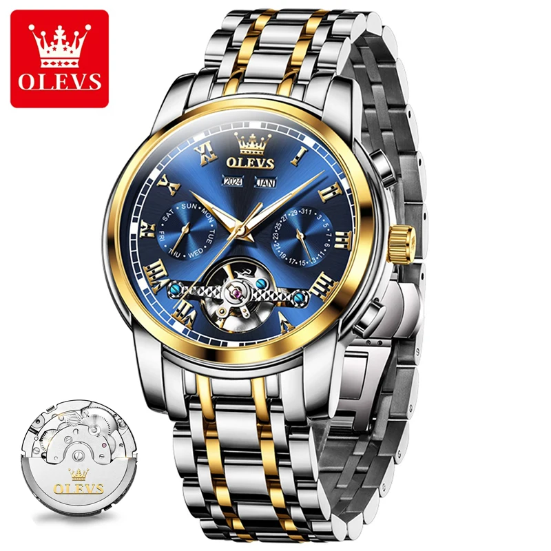 Montres OLEVS pour hommes, montre mécanique automatique multifonctionnelle, de haute qualité, étanche, lumineuse, montres de luxe pour hommes d'affaires 1