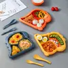New Dinosaur Shape Baby Bowls Plates Set Food Feeding Cartoon Kid Dishes Set Spoons Forks Food Tableware Set