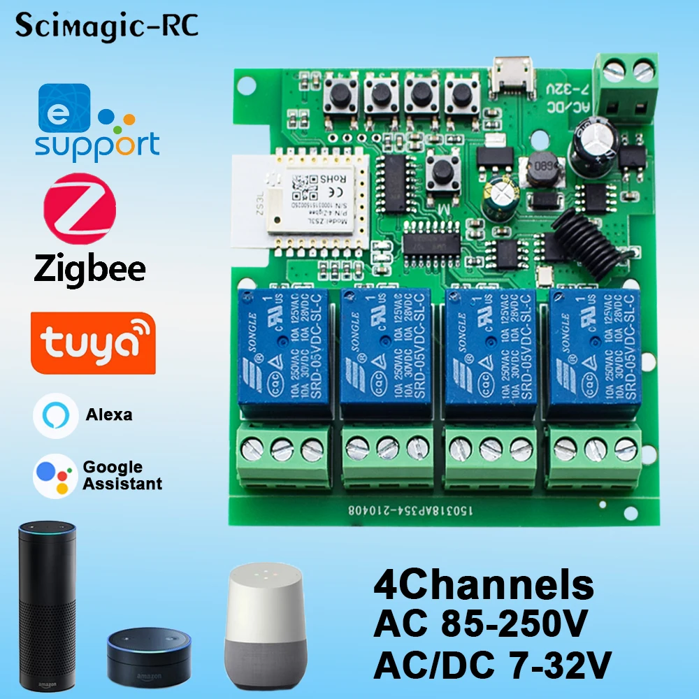 Zigbee Smart Switch Relay Module Home Automation 4CH 12V 24V 220V