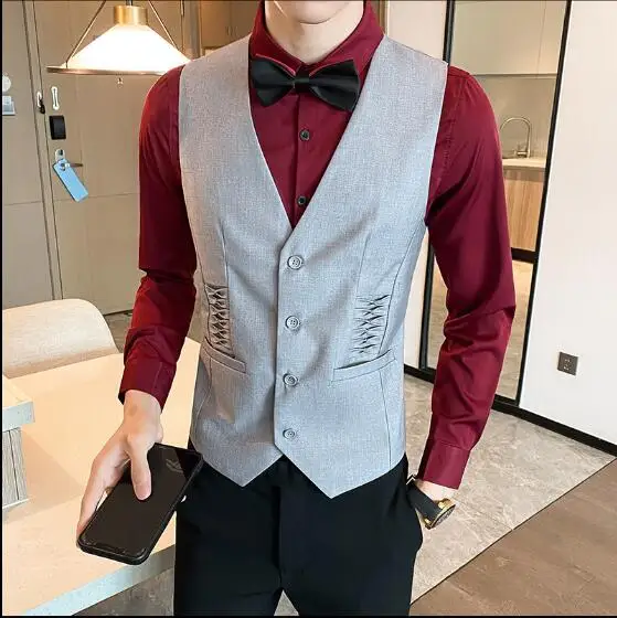 

Fashion Vest Boys Slim KTV Club Hotel Waiter Waistcoat Casual Hairstylist Men Fashion