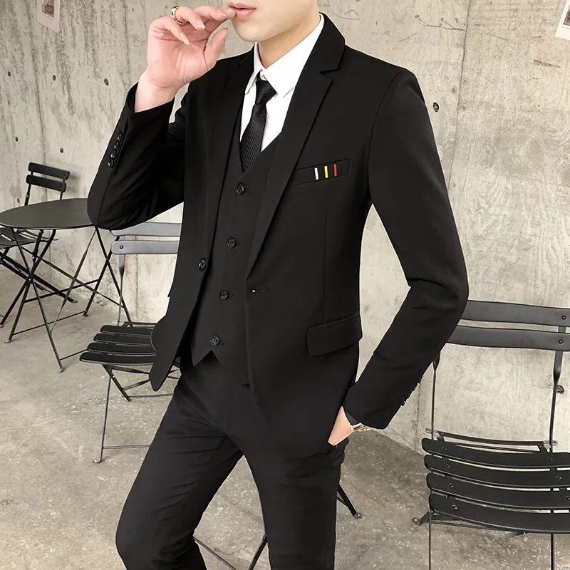 (suit + Trousers + Vest) 2022 Solid Color Fashion Trend Slim Fit Leisure Business Attire British Style Men's Three Piece Suit blazer suit Suits & Blazer