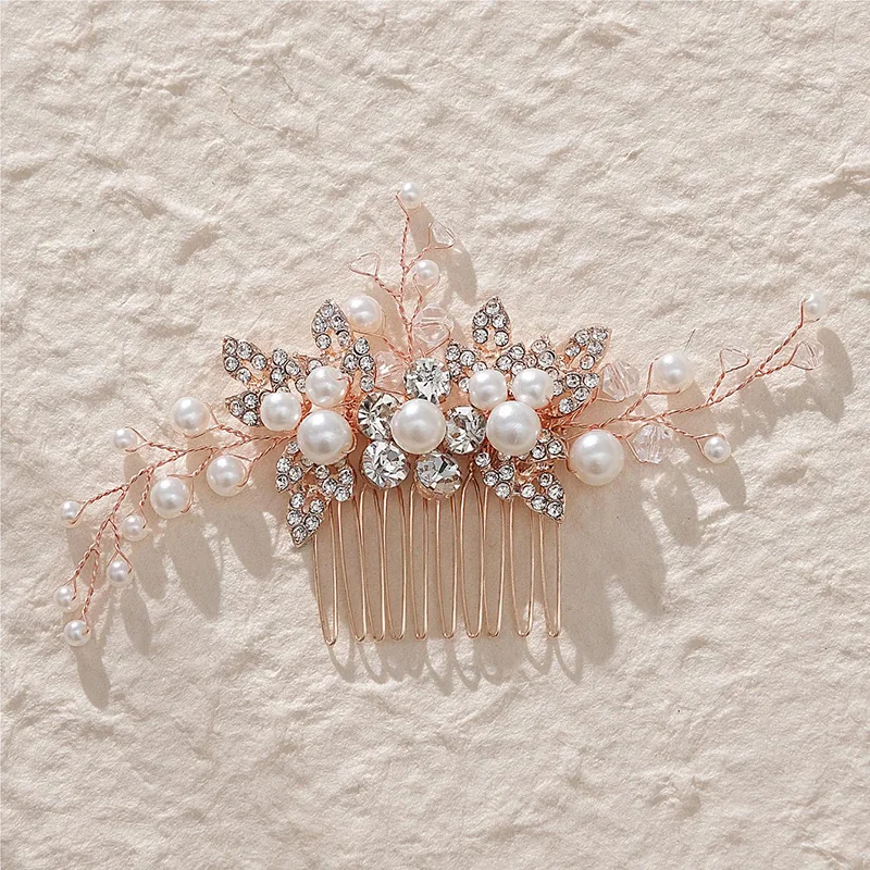 Bridal Hair Accessories Pearl Hair Combs Clips Rhinestone Silver Color Bride Headpiece